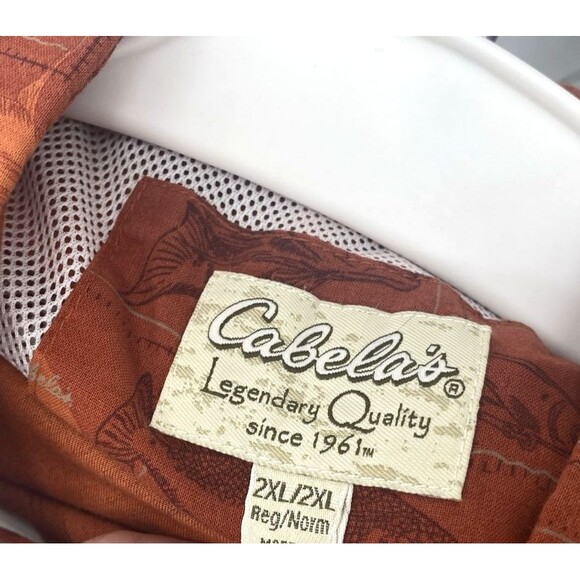 Cabelas Fishing Shirt Mens 2XL Rust Fish Print Vented Short Sleeves EUC - Picture 7 of 12